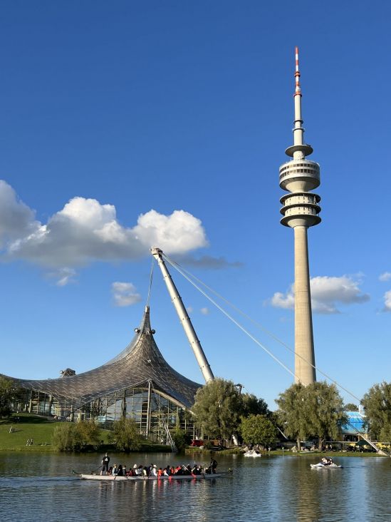 Olympic Park with Olympic Tower and Lake in Munich