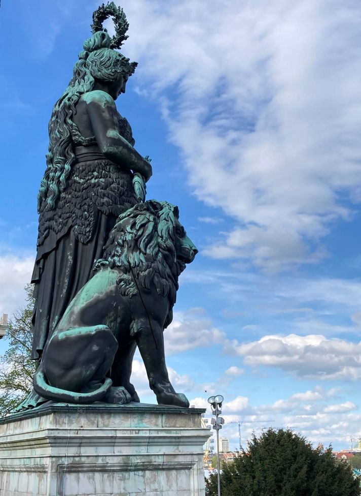 Bavaria Monument with Lion at Octoberfest Grounds of Theresienwiese in Munich